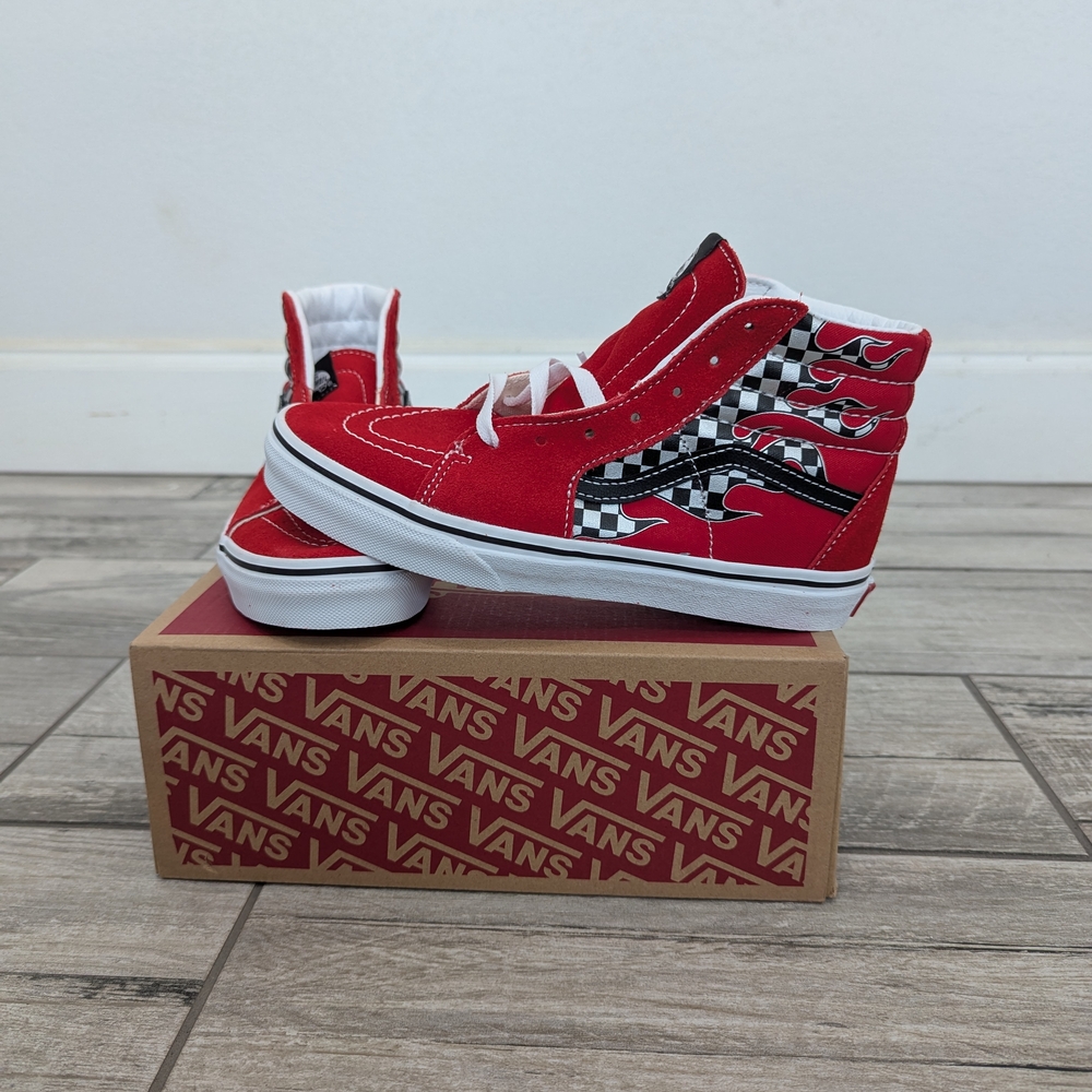 NIB Vans Red High-Top Sneakers with Flames Youth
